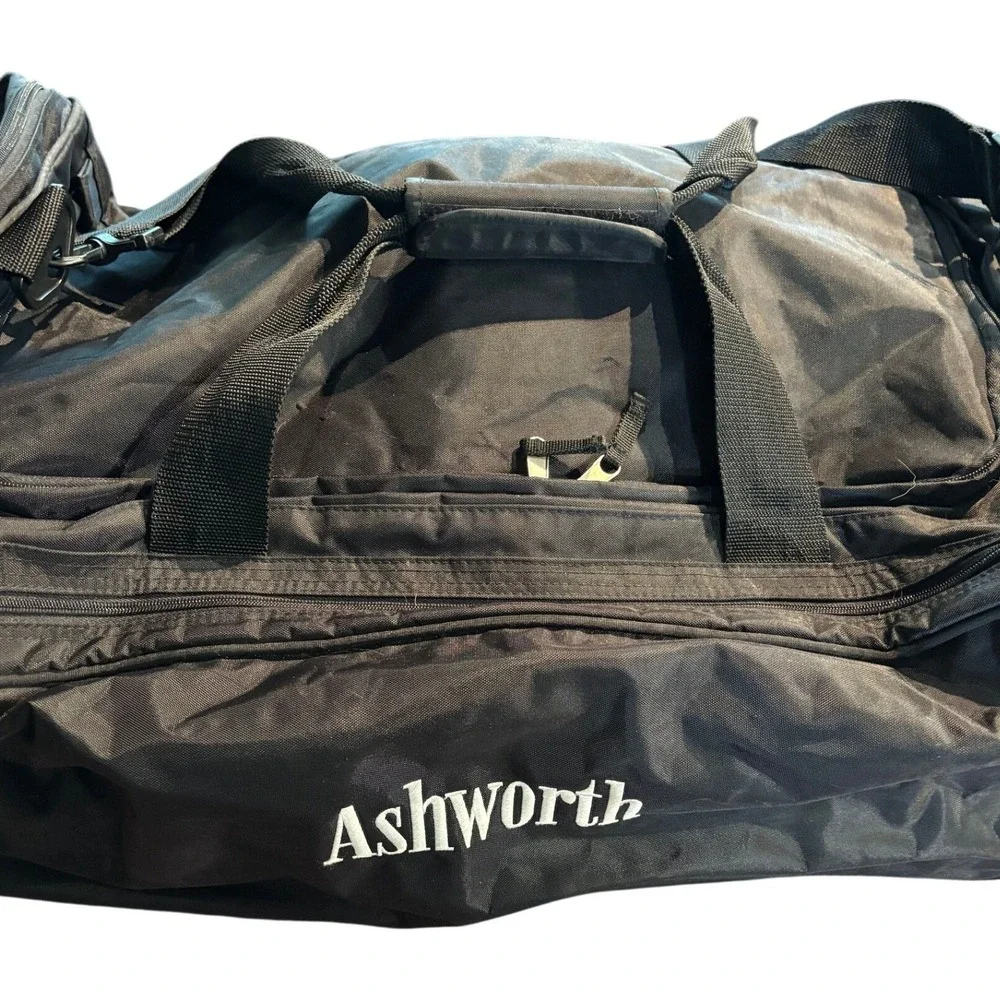 Ashworth Black Nylon Duffel Bag Golf Gym Travel Multi-Pocket Weekender Luggage
